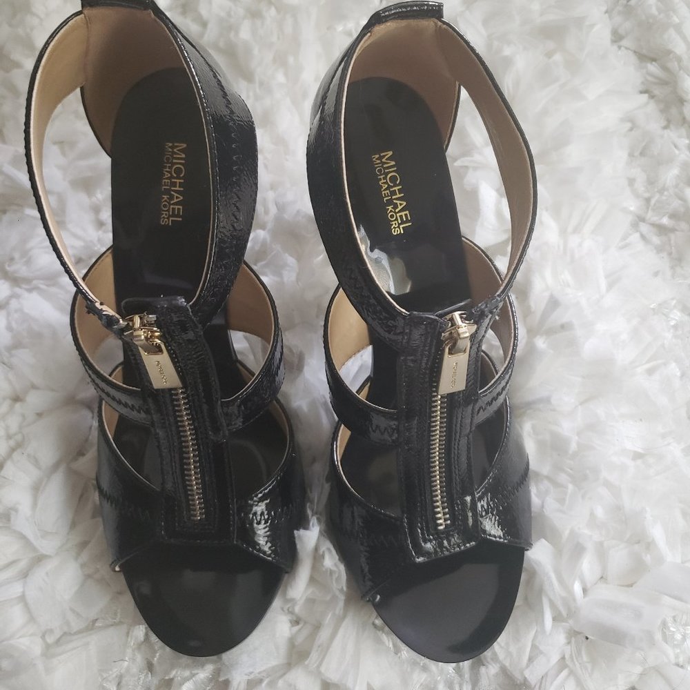 Brand New! MICHAEL Michael Kors Black Mk Stiletto Zip Heel Platforms
